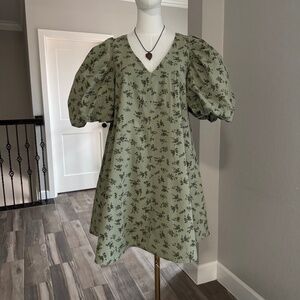 GiGio Women’s Vintage Floral Print A-Line Mini Dress In Olive Green Size L